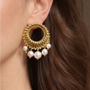 Pearl Hoop Earrings 14k Gold Plated